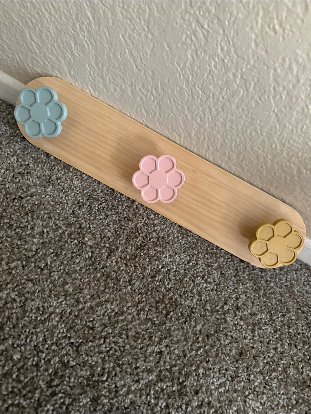 Pastel Flower Wall Hook Rack - Pink, Blue, Yellow